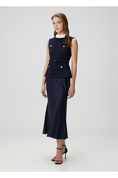 Self Portrait Koyu Mavi Midi Elbise