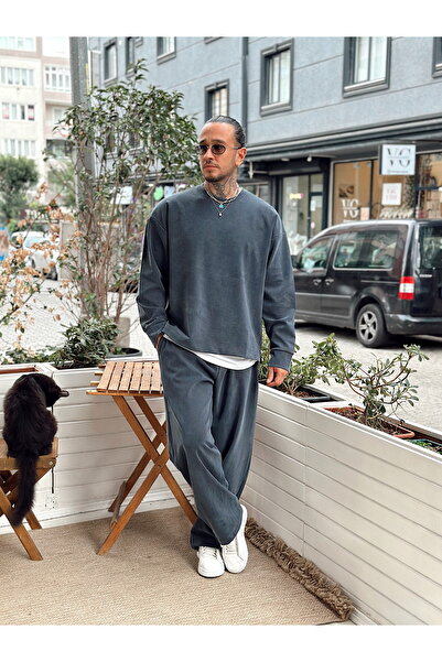 manch collection Modal Kumaş Sweatshirt Pantolon Takım Siyah