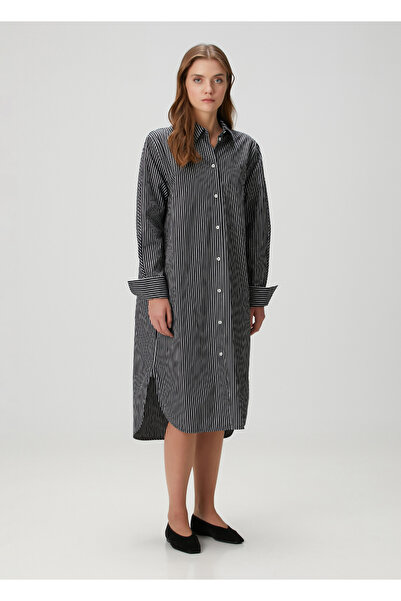 TOTEME Siyah Çizgili Midi Gömlek Elbise