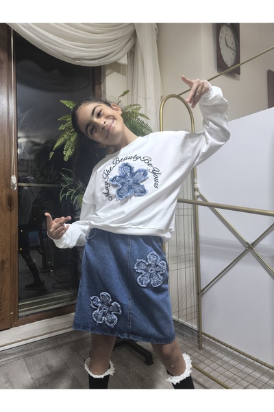 Şimo Butik Set fustă din denim pentru fetiță (Swea tricou + Fustă scurtă din ...