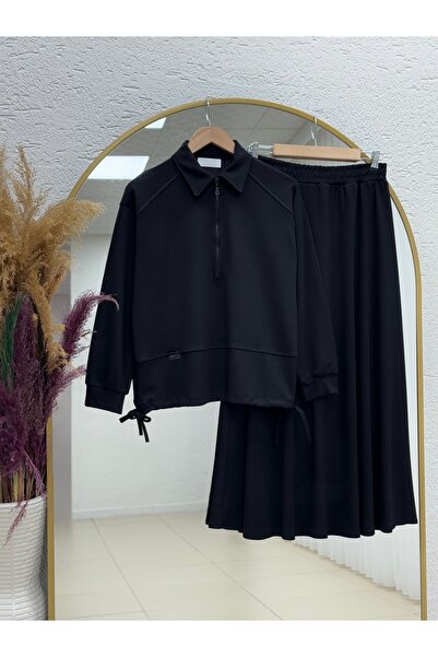 BENAHOLL طقم تنورة كاميندا بسحاب نصفي وأربطة جانبية - MF1820 أسود