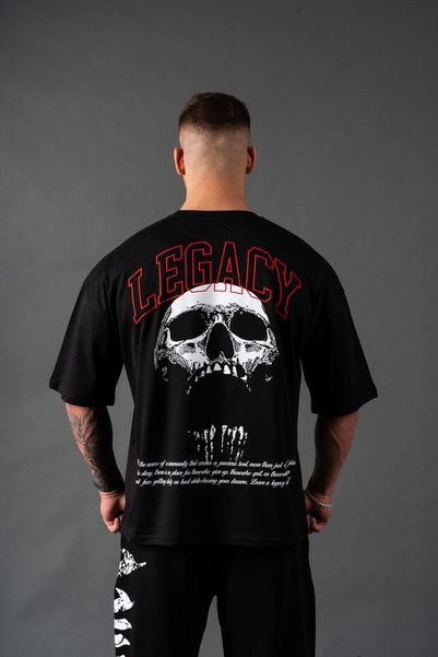 LEGACY'S ROAD Tricou oversize cu craniu și roșu