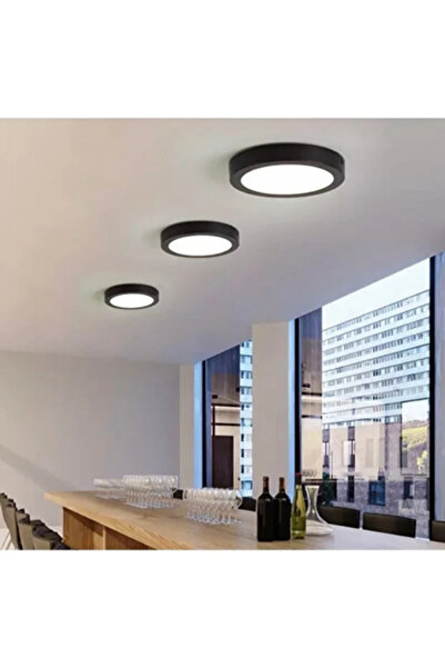 luxshome Siyah Kasa Yuvarlak Beyaz Işık Tavana Sıfır Led Armatür Aplik Avize Lambası Aydınlatma 25cm Çapında