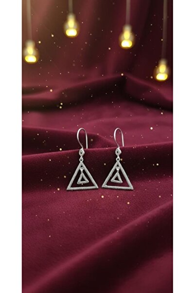 ErdoğanSilver Üçgen 925 Ayar Gümüş Sallantılı Küpe El İşçiliği Telkari