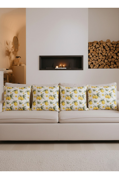 DEALP HOME COLLECTİON Lemon Patterned Digital Printed Decorative 4-Piece Pillow Cushion Cover Set
