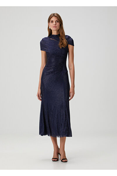 Self Portrait Lacivert Taşlı Midi Kokteyl Elbise