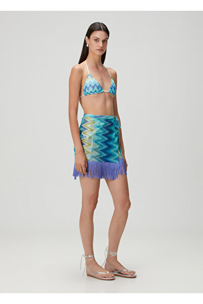 Missoni Mavi Zikzak Desenli Mini Etek