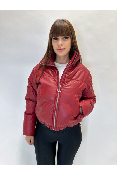 IFASTFASHION Women's short faux leather jacket - quilted model with high collar, ideal for autumn-winter