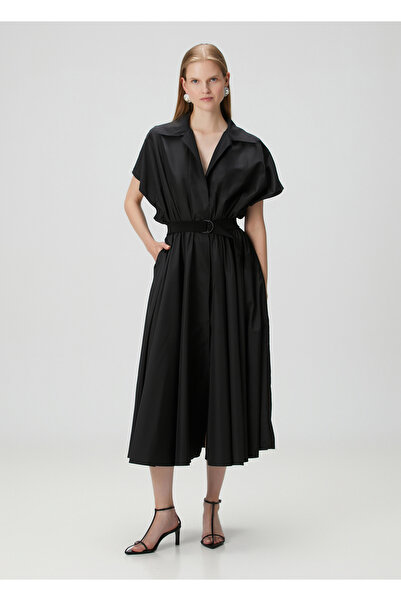 Norma Kamali Super Oversized Siyah Midi Gömlek Elbise