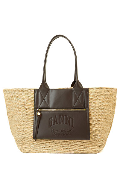 GANNI Naturel Kadın Rafya Plaj Çantası