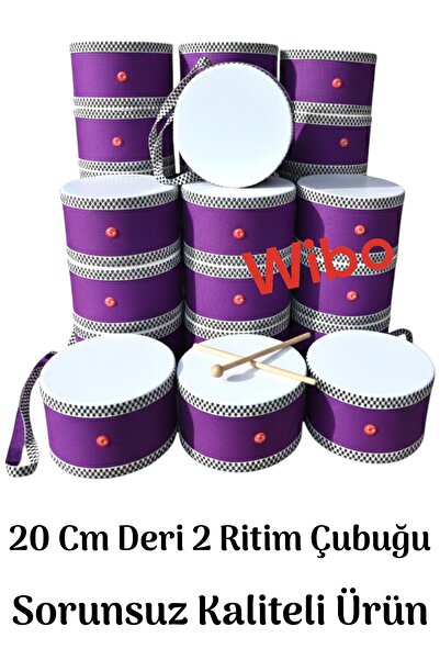 Wibo Askılı Ahşap Deri Çocuk Davulu Deri Davul 2 Tokmaklı 20 Cm Mor
