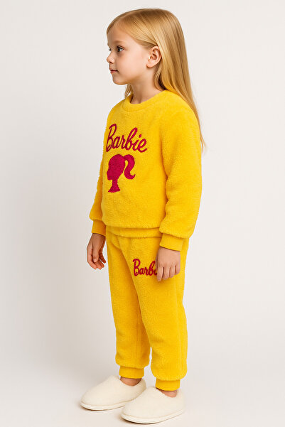 MUSCO Kız çocuk sarı polar eşofman sıcak tutan kışlık peluş sevimli 2’li alt üst takım