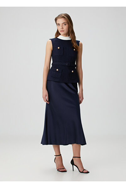Self Portrait Koyu Mavi Midi Elbise