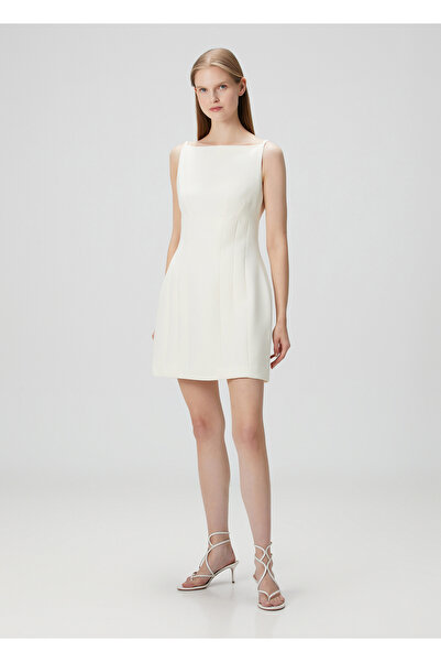 Roland Mouret Krem Mini Krep Kokteyl Elbise