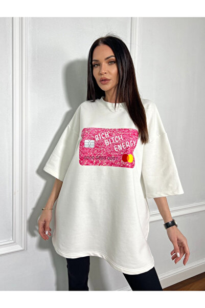 CC STORE Tricou tip oversized RICH BITCH ENERGY, cu imprimeu mare