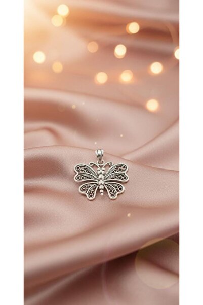 ErdoğanSilver 925 Ayar Gümüş Telkari Kelebek Charm Ucu - El Yapımı - ZİNCİR YOK