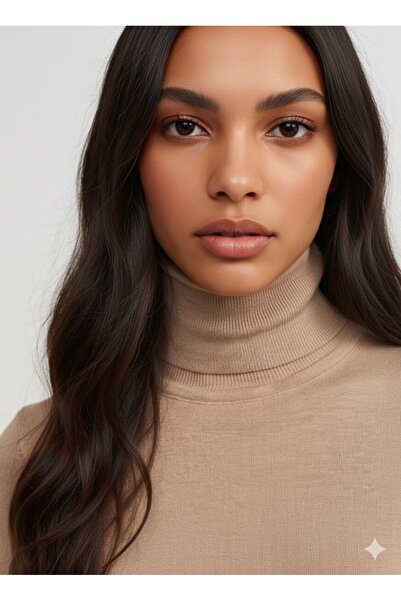 Dilvin 1268 Turtleneck Sweater with Drop Sleeves-Mink Melange