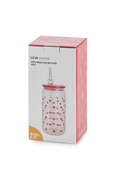 LC Waikiki LCW HOME Kırmızı Kalp Baskılı Pipetli Bardak 480 Ml