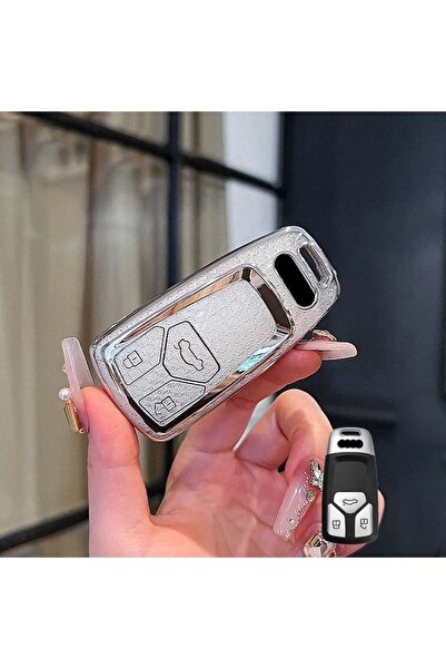 Alazpay Husă pentru chei din TPU cu model diamant pentru Audi A6 A5 A4 Q7 Q5 S4 S5 S7 B9 A4l 4M 8W TT TTS RS 8S (alb)