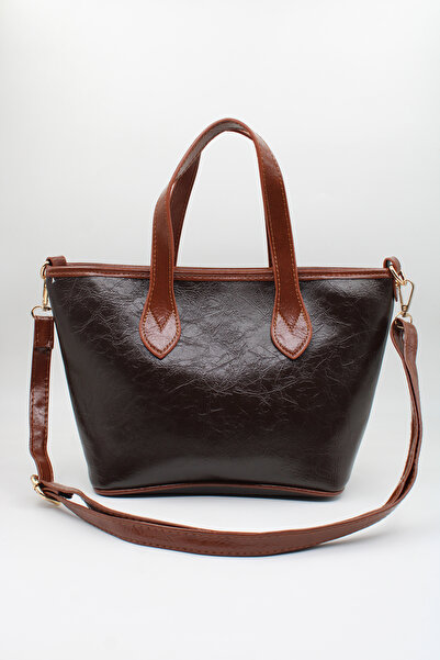 LASSO Geantă de mână și de umăr pentru femei, din piele lacuită, maro, cu înc...