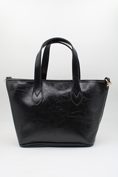 LASSO Geantă de mână și de umăr căptușită cu fermoar din piele neagră pentru ...