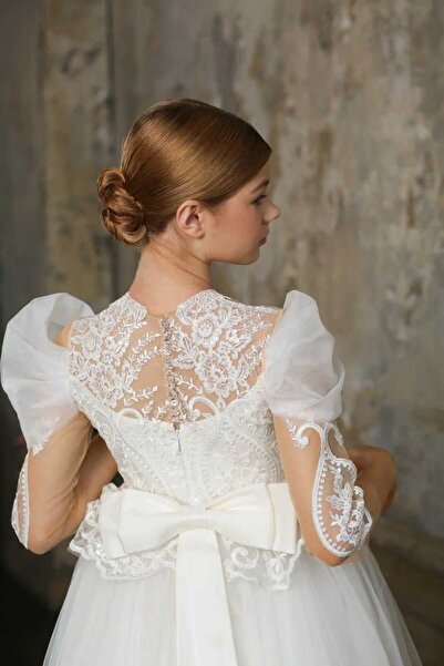 By Feyza Kids Collection Kız Çocuk Dantelli Tarlatanlı Gelinlik ,Mezuniyet,Düğün Abiye