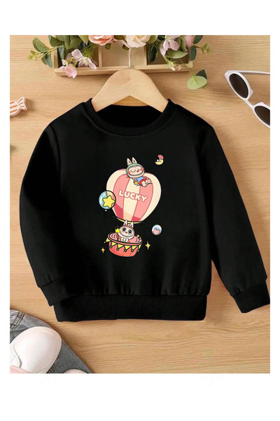 Tubinyoo سويت شيرت أسود مطبوع للأطفال من لابوبو