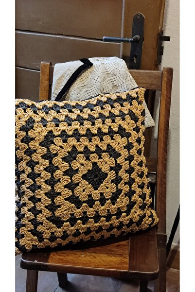 bohemlihouse Kağıt ip el örgüsü bohem tarz kırlent(İç Dolgulu)