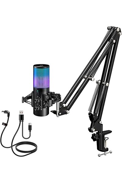 Generic Gaming PC USB Microphone Set, Podcast Condenser Mic with Boom Arm, Mute Button, RGB Mic for Streamin