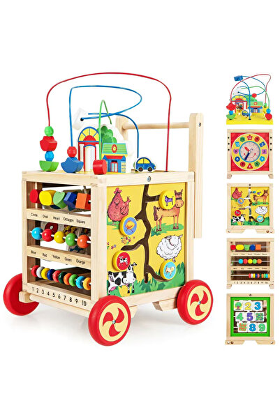 OEM Premium Wooden Toddler Walker, Montessori Cube with 6 in 1 Activities