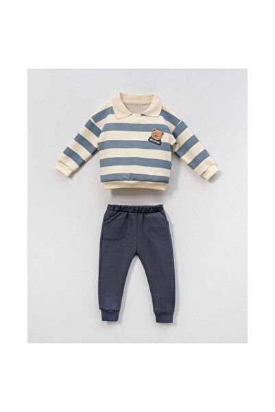Luna Kids Store Baby Boy/Toddler Striped 2-Piece Set with Teddy Bear Blue