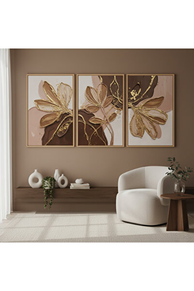 Thorosswood Modern Soyut Ahşap Çerçeveli 3’lü Duvar Tablosu — MDF UV Baskı