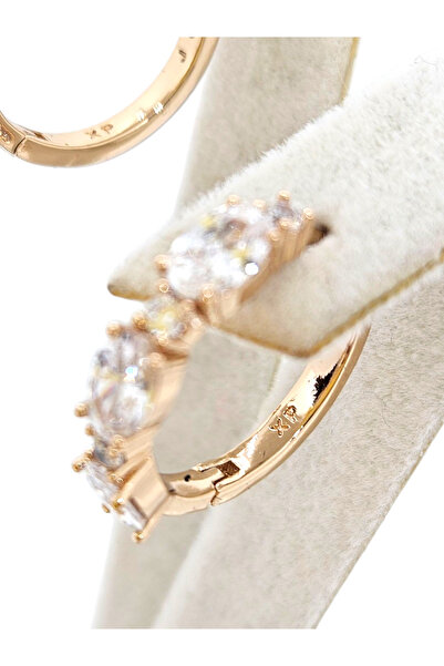 XUPING JEWELRY Pırlanta Model Zirkon Oval Kesim Taşlı Gold Halka Küpe (1.5cm çap)-Kararmaz, Alerji Yapmaz