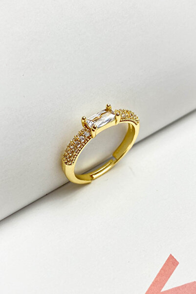 roshel Çelik Yüzük Orta Tek Taş Ayarlı Gold&Silver