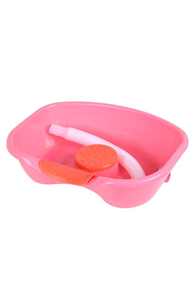 OEM Ergonomically shaped basin for washing hair, plastic, pink, 46x35x12cm with drain hose, id