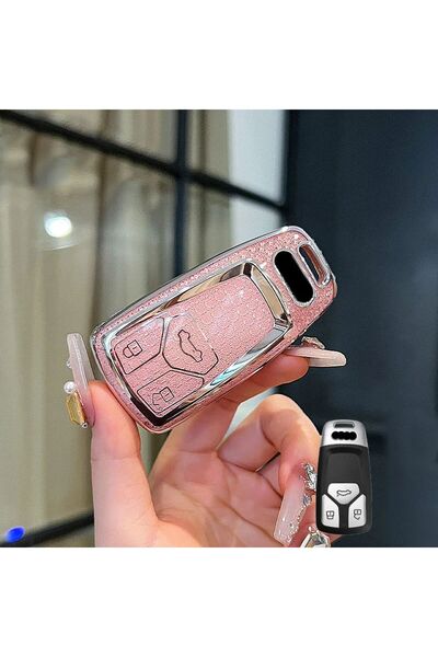 Alazpay Husă pentru chei din TPU cu model diamant pentru Audi A6 A5 A4 Q7 Q5 S4 S5 S7 B9 A4l 4M 8W TT TTS RS 8S (roz)