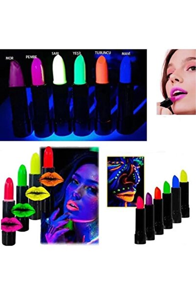 Nirnisa 6 Adet Glow Parti Ruj Karanlıkta Parlayan Yanan Uv Neon Fosforlu Lips...