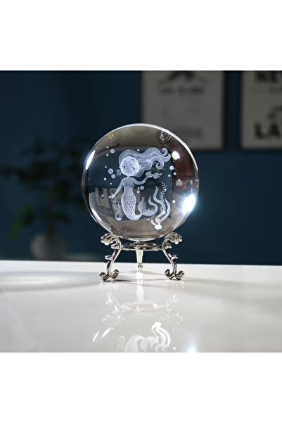 hediyesahibi Dekoratif Metal Ayaklı Deniz Kızı Tasarımlı 3D Cam Küre 6cm