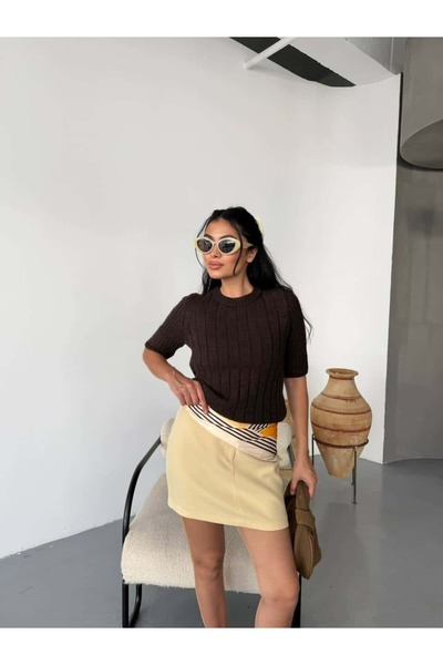 Pulli Collection Kısa Kol Fitilli Bisiklet Yaka Triko Kazak