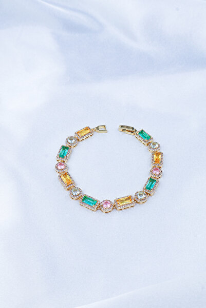 DlaraJewelry سوار نسائي من شوبينغ مرصع بالأحجار الملونة المتتالية