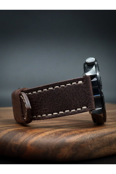 North's Nature Huawei Watch 22mm Hakiki Deri Kordon | GT2/GT3/GT4/GT5/GT6 Pro | Düz Dikişli | Acı Kahve