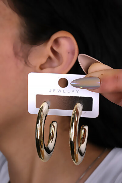 LOWEN AKSESUAR أقراط نسائية نصف دائرية خفيفة الوزن باللون الذهبي