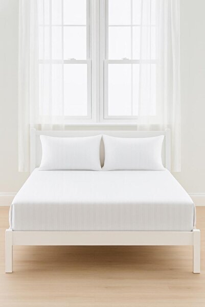 MEEMSEEN INDEPENDENT Pure Elegance White Striped Fitted Bed Sheet Set