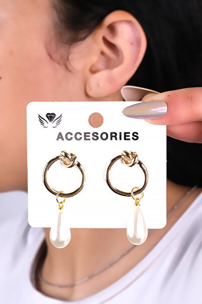 LOWEN AKSESUAR أقراط نسائية من حجر اللؤلؤ ذهبية اللون