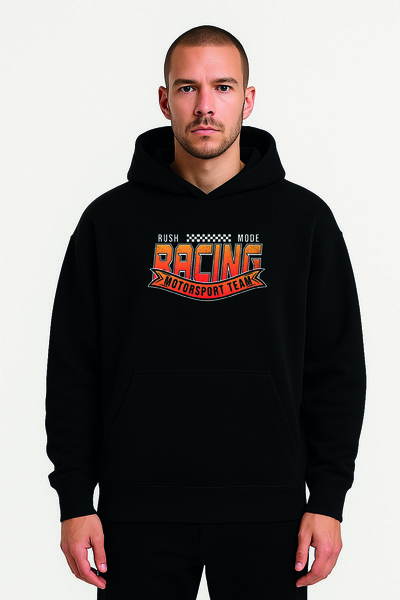 Racıng هودي أسود أساسي بشعار فريق رياضة السيارات راش مود