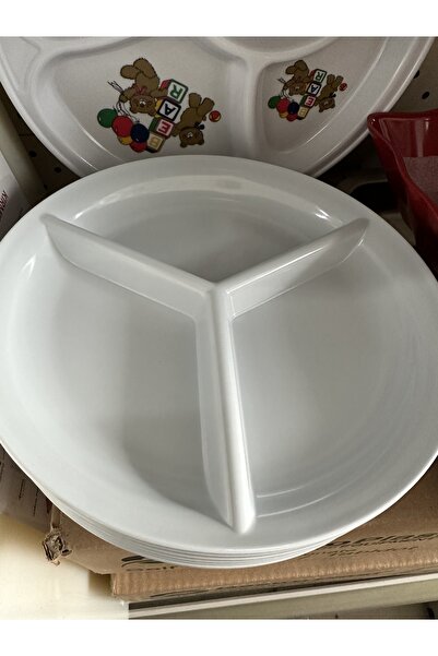 ASVEN İstocsepeti 10 Adet Anaokulu Yemek Tabağı 3 Gözlü