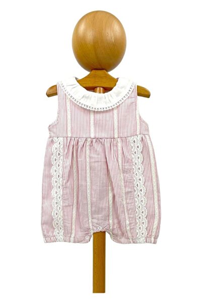 Dumledo Baby Girl Pink Jumpsuit with Lace Detail and Collar Detail