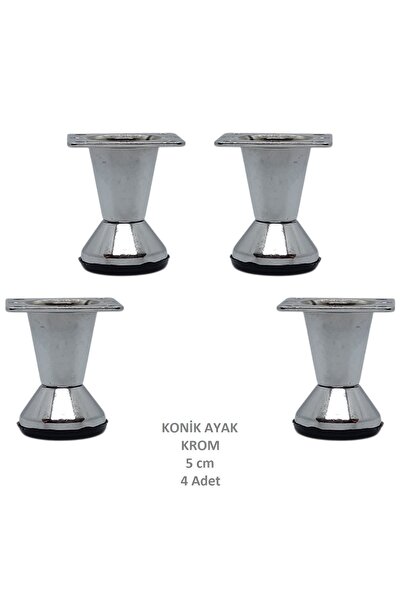 Adilon Conical Leg, Chrome, 5 Cm, 4 Pieces (Cabinet, Furniture, Pouf Leg) (Sc...