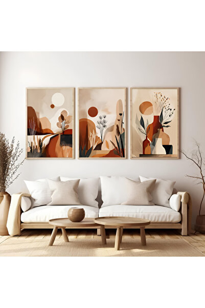 ARTCASTLE Set de 3 tablouri cu ramă din lemn Abstrack Botanical