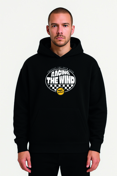 Racıng Hanorac negru de bază cu logo The Wind